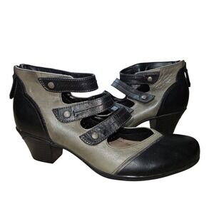 Earth Serrano Shoes Womens Size 11 Black Leather Strappy Mary Jane Block Heel